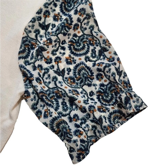 J. Crew Factory Mixed Media Cream for Knit Top with Blue Paisley Sleeves - Picture 10 of 10